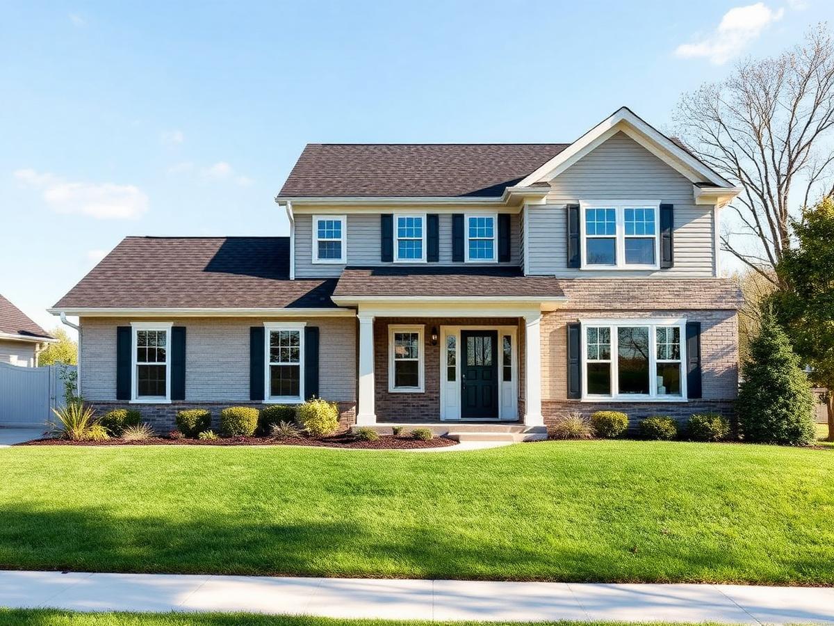 Midwestern two-story home with a new dark shingle roof